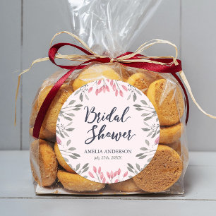 Elegant Pink Roses Floral Bridal Shower Classic Round Sticker