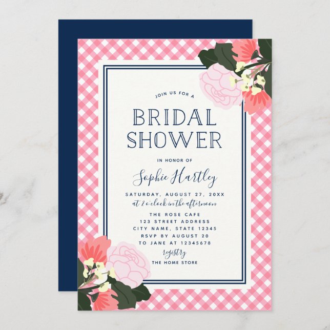 Elegant Pink Roses Floral Bridal Shower Invitation (Front/Back)