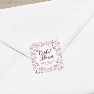 Elegant Pink Roses Floral Bridal Shower Square Sticker