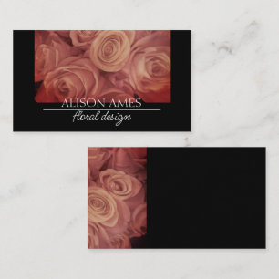 elegant pink roses floral design on black business card