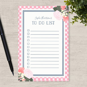 Elegant Pink Roses Floral Gingham To Do List Post-it Notes