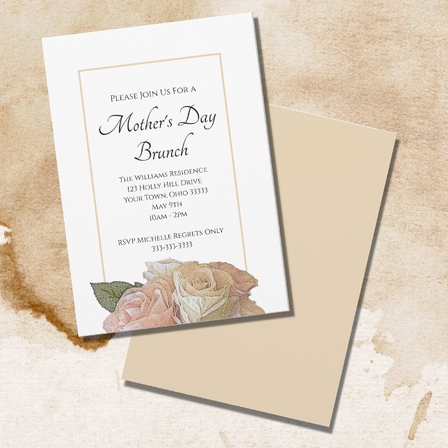 Elegant Pink Roses Floral Mother's Day Brunch Invitation (Creator Uploaded)