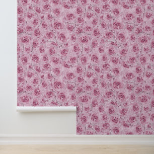 Elegant pink Roses Floral Pattern Peel and Stick Wallpaper