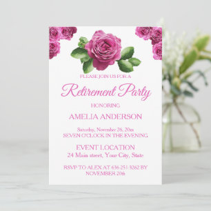 Elegant Pink Roses Floral retirement party  Invitation