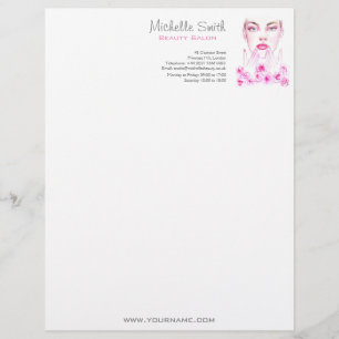 Elegant Pink Roses Floral Watercolor Beauty Salon Custom Letterhead