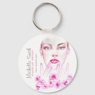 Elegant Pink Roses Floral Watercolor Beauty Salon  Key Ring
