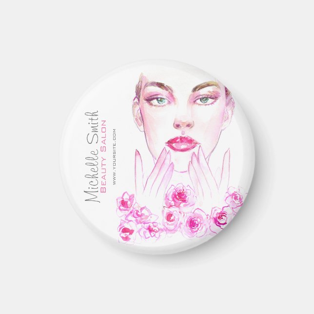 Elegant Pink Roses Floral Watercolor Beauty Salon  Magnet (Front)