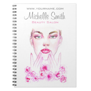 Elegant Pink Roses Floral Watercolor Beauty Salon Notebook