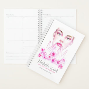 Elegant Pink Roses Floral Watercolor Beauty Salon Planner