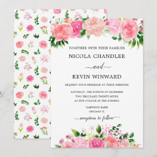Elegant Pink Roses Floral Wedding Invitation