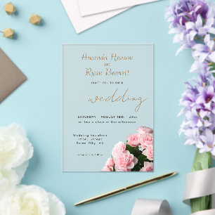 Elegant Pink Roses Flower Floral Wedding Acrylic Invitations