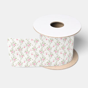 Elegant Pink Roses Flowers Pattern Satin Ribbon