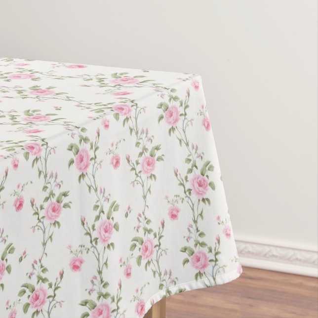 Elegant Pink Roses Flowers Pattern Tablecloth (In Situ)