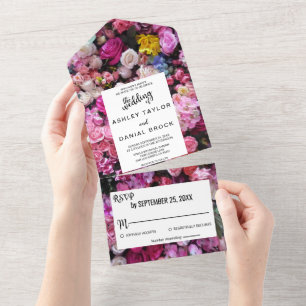 Elegant Pink Roses Flowers Summer Floral Wedding All In One Invitation