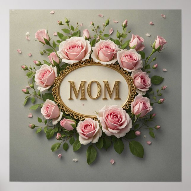 Elegant Pink Roses For Mum on Mother's Day  Poster (Front)