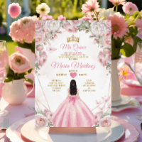 Elegant Pink Roses Gold Crown Butterfly Mis Quince