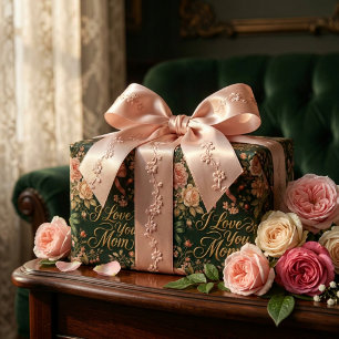 Elegant Pink Roses & Gold I Love You Mum Wrapping Paper