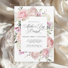 Elegant Pink Roses Mother's Day Brunch Invitation