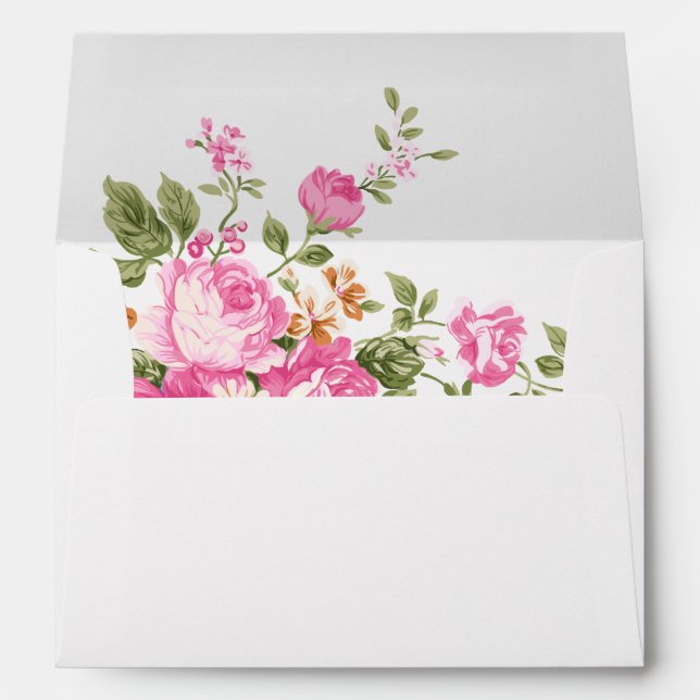 Elegant Pink Roses on Ivory with Gold Frame Envelopes (Back (Bottom))