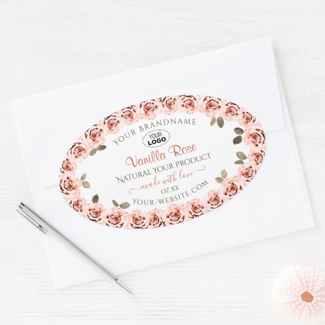 Elegant Pink Roses on White Product Labels Logo (Envelope)