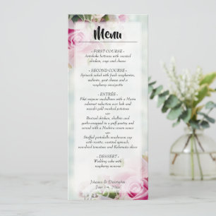 Elegant Pink Roses & Peony Buds Floral Wedding Menu