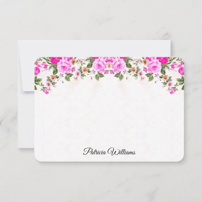 Elegant Pink Roses Personalised Note Card (Front)