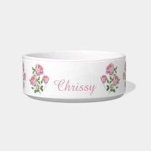 Elegant Pink Roses Personalised Pet Bowl