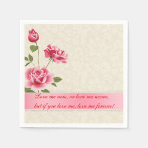 Elegant Pink Roses Plush White Damasks Napkin