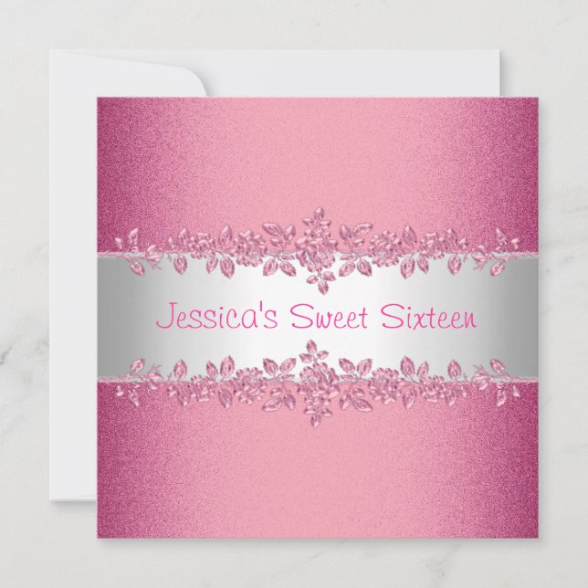 Elegant Pink Roses Sweet Sixteen Birthday Party Invitation (Front)