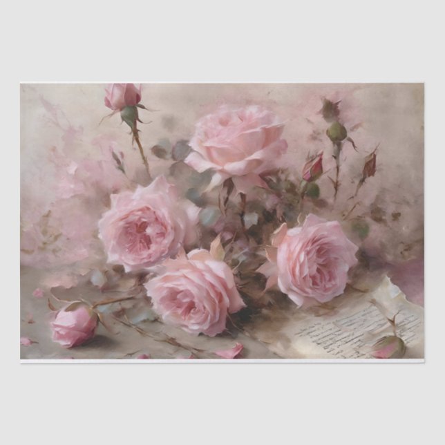 Elegant Pink Roses Tissue Paper (Front)