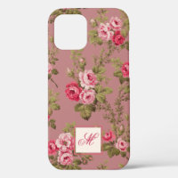 Elegant Pink Roses w/Monogram-Old Rose Background