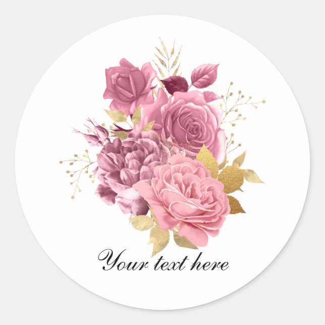 Elegant pink roses Wedding customisable Classic Round Sticker (Front)
