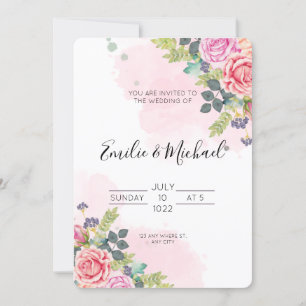 Elegant Pink Roses Wedding  Invitation