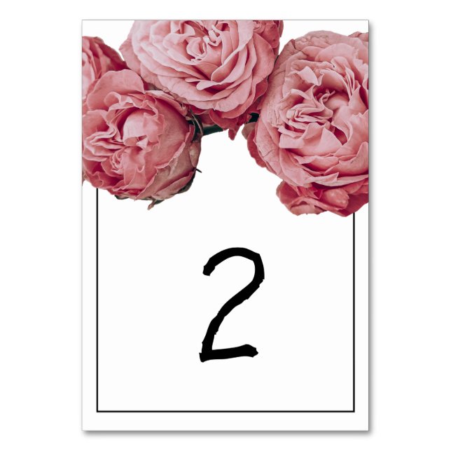 Elegant Pink Roses Wedding Table Number (Front)