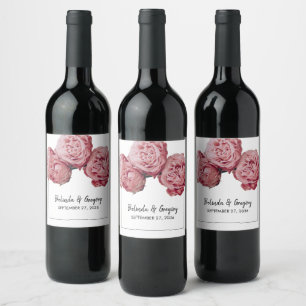 Elegant Pink Roses Wedding Wine Label