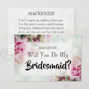 Elegant Pink Roses Will You Be My Bridesmaid RSVP Card