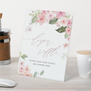 Elegant Pink Sakura Baby Shower Diaper Raffle Sign