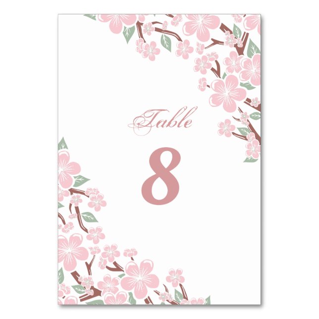 Elegant Pink Sakura Cherry Blossom Flower Wedding Table Number (Back)