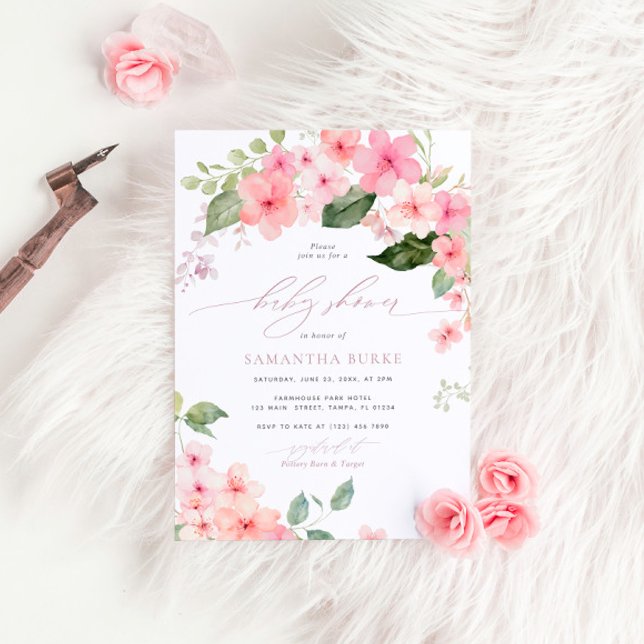 Elegant Pink Sakura Flowers Baby Shower Invitation (Creator Uploaded)