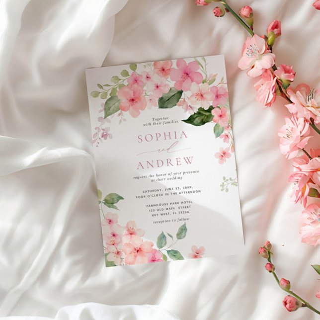 Elegant Pink Sakura Flowers Wedding Invitation (Creator Uploaded)