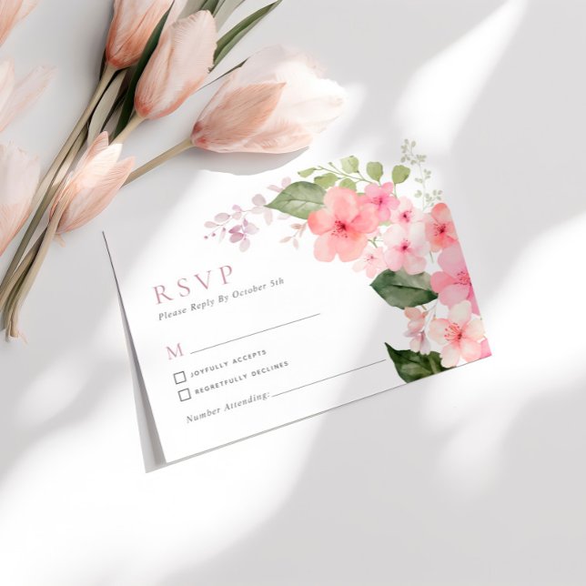 Elegant Pink Sakura Flowers Wedding RSVP Card (Creator Uploaded)