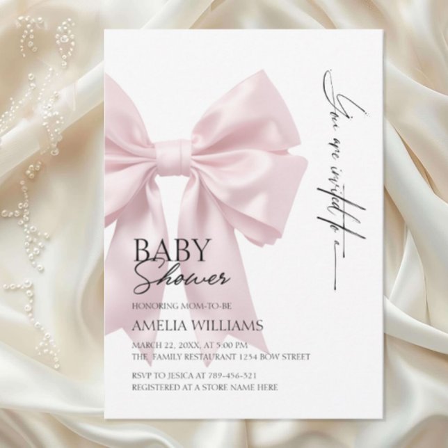 Elegant Pink Satin Bow Baby Shower Invitation (Creator Uploaded)