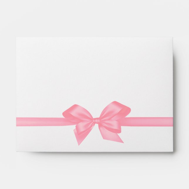 Elegant Pink Satin Bow on White Envelope (Front)