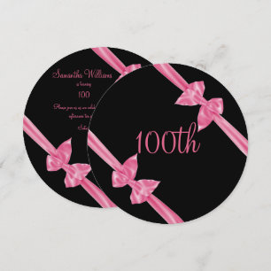 Elegant Pink Satin Bows 100th Birthday Invitation
