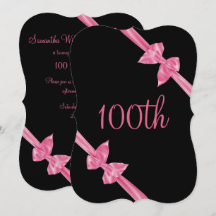 Elegant Pink Satin Bows 100th Birthday Invitation
