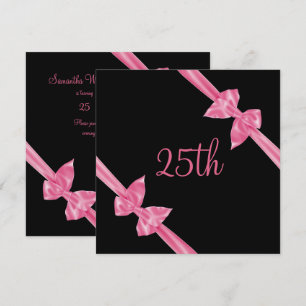 Elegant Pink Satin Bows 25th Birthday Invitation