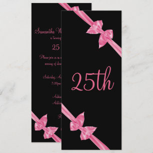Elegant Pink Satin Bows 25th Birthday Invitation