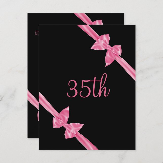 Elegant Pink Satin Bows 35th Birthday Invitation (Front/Back)