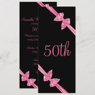 Elegant Pink Satin Bows 50th Birthday Invitation
