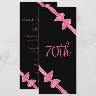 Elegant Pink Satin Bows 70th Birthday Invitation